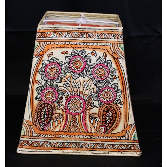 Leather Colored Lamp Shade Flower Birds Square Colorful India Handmade Paisley - Picture 1 of 8